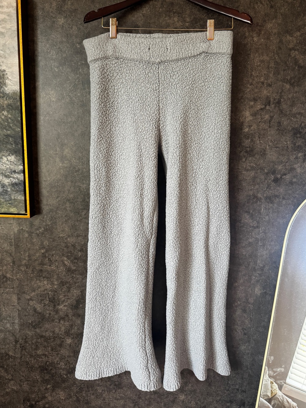 Aerie Gray Bouclé Wide Leg Lounge Pants M High Rise Cozy
